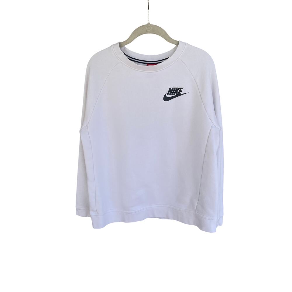 Nike Crewneck Sweatshirt Size M White Swoosh Logo Pullover Cozy Fleece